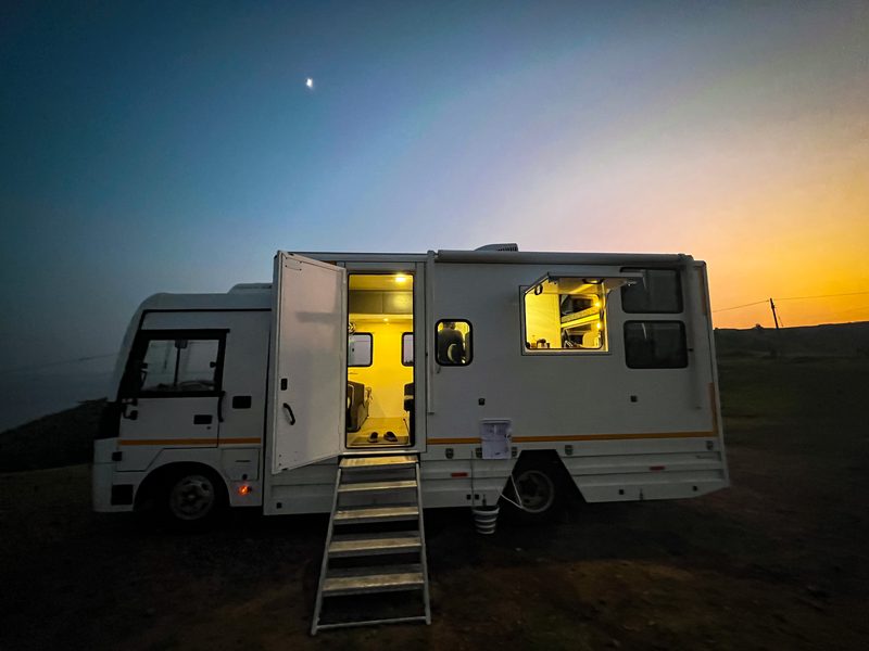 Caravan used as film production mobile green room