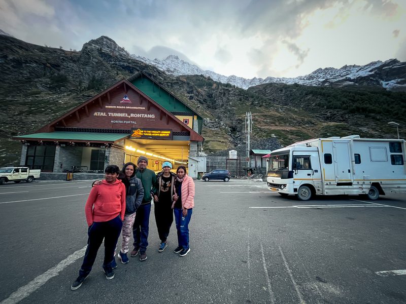 Guests at the Atal Tunnel on the Delhi to Ladakh caravan route